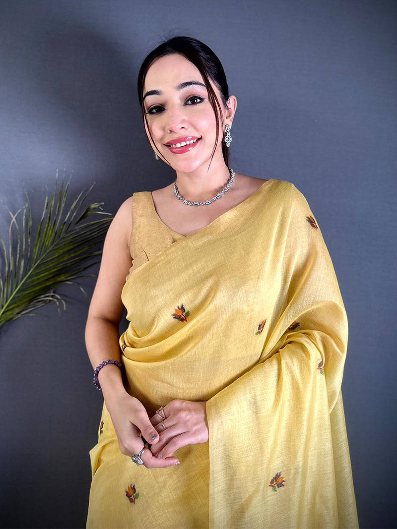 Yellow Ghicha Minakari Weave Saree