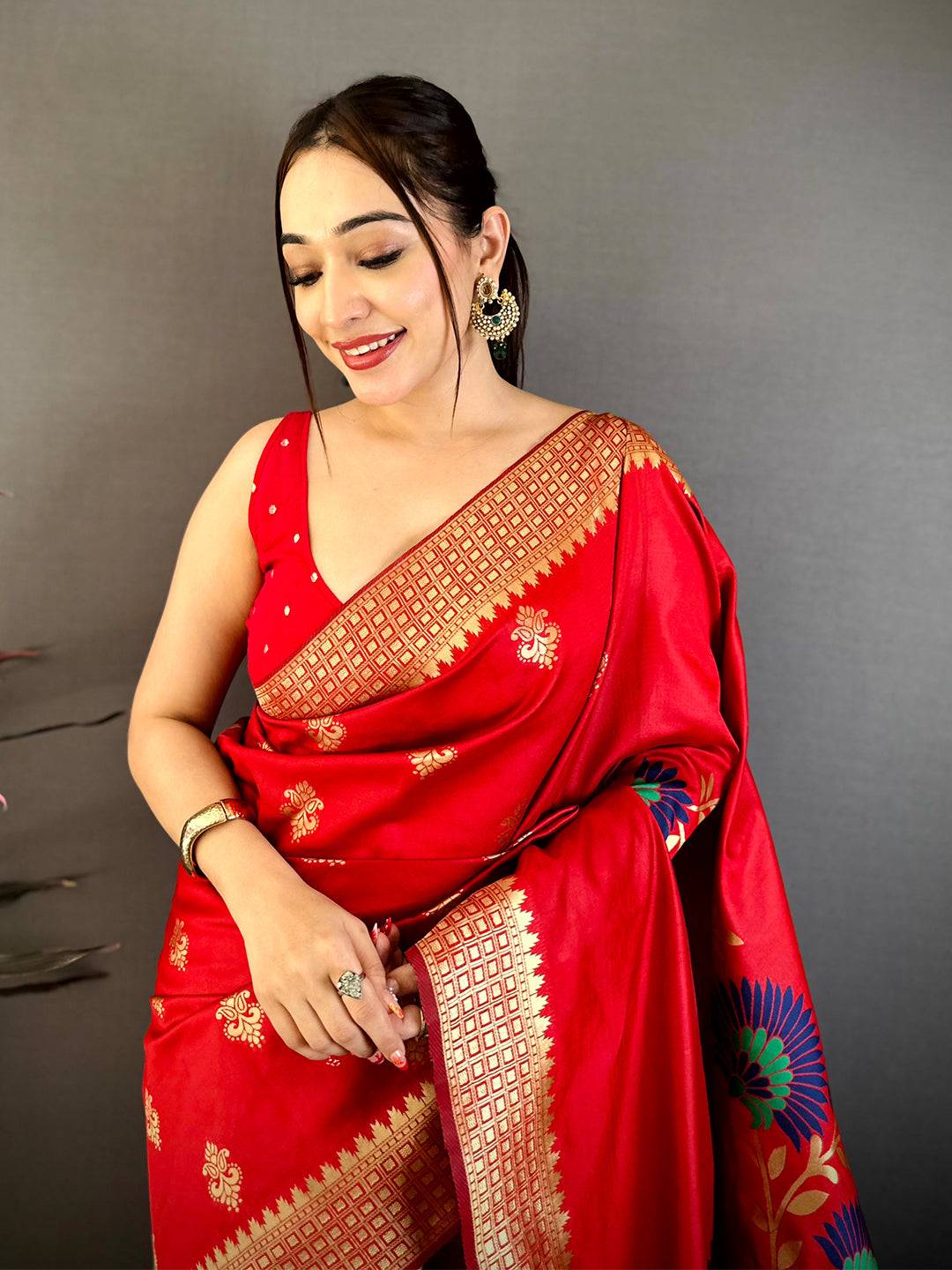 Red Banarasi Katan Silk Minakari Saree