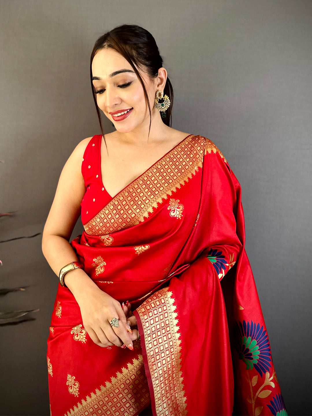 Red Banarasi Katan Silk Minakari Saree