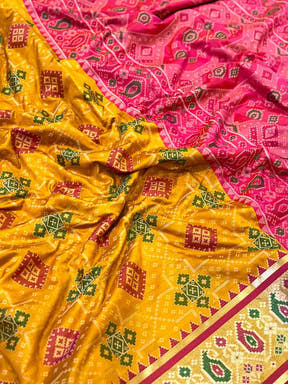 Yellow Soft Silk Saree With Patola Weaving