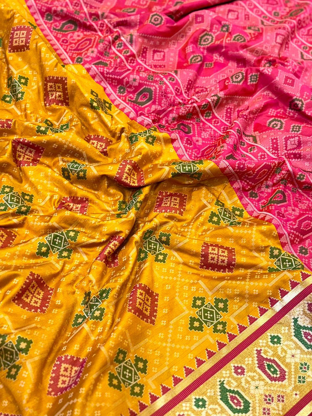 Yellow Soft Silk Saree With Patola Weaving