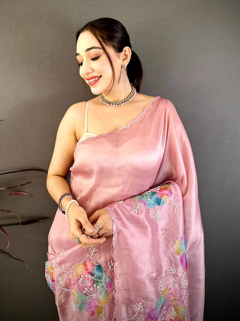 Royal Applique Pearl Embroidered Saree