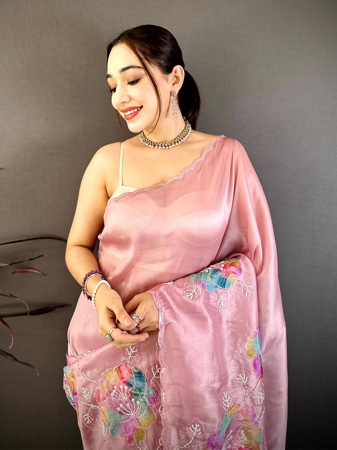 Royal Applique Pearl Embroidered Saree