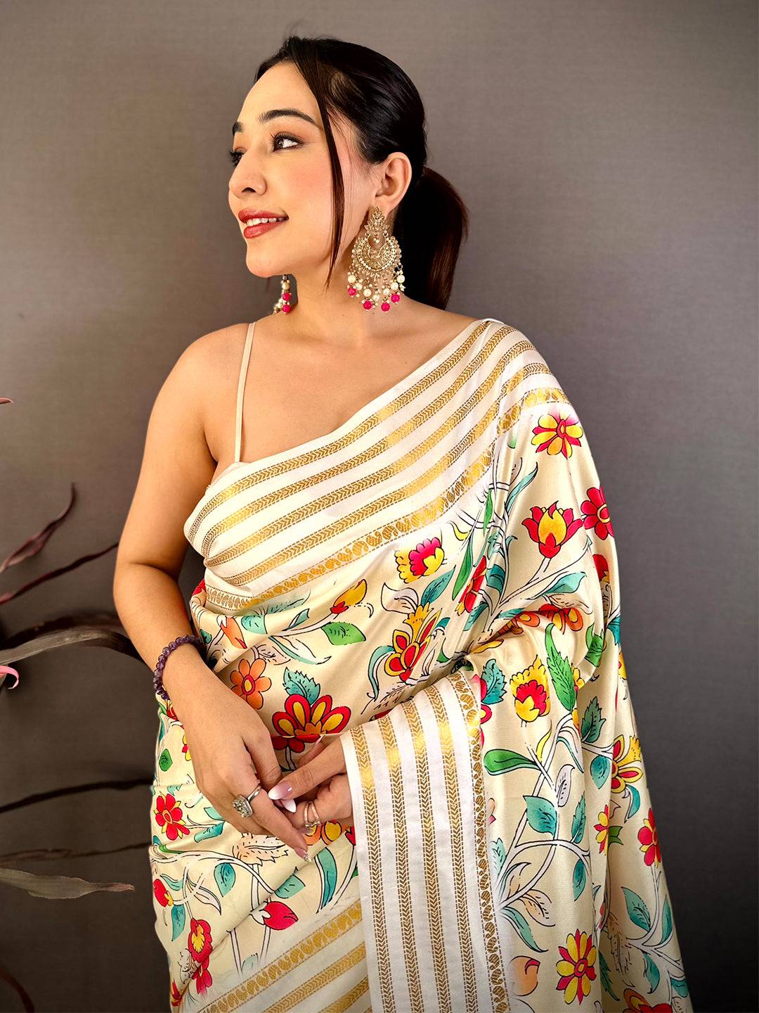 Royal Gold 5 Line Zari Kalamkari Saree