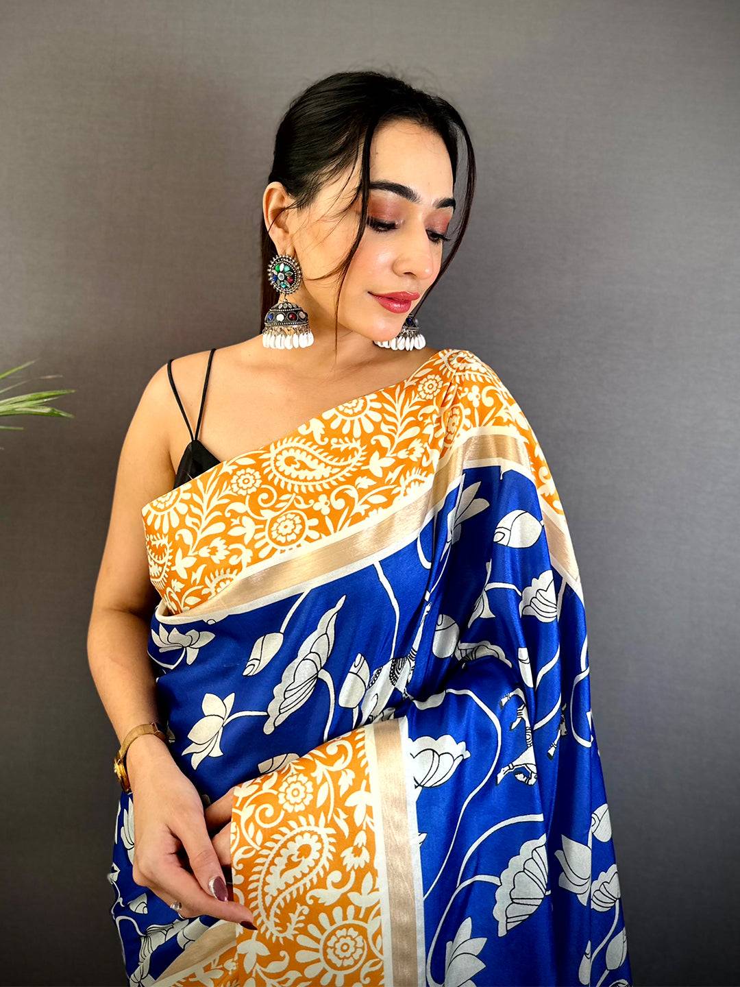 Blue Soft Chanderi Contrast Border Saree