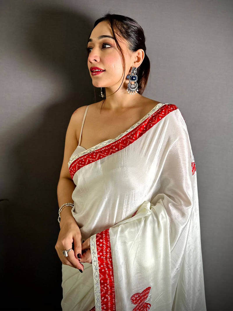 Red Soft Chinnon Butterfly Butta Saree