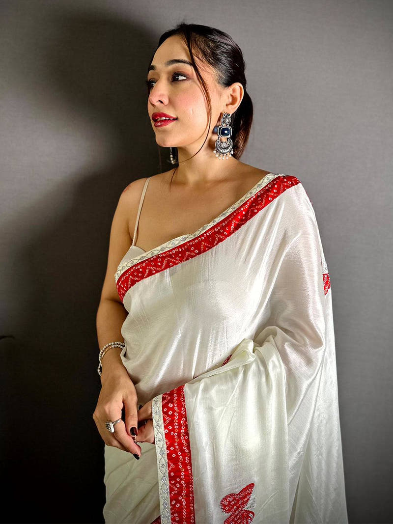 Red Soft Chinnon Butterfly Butta Saree