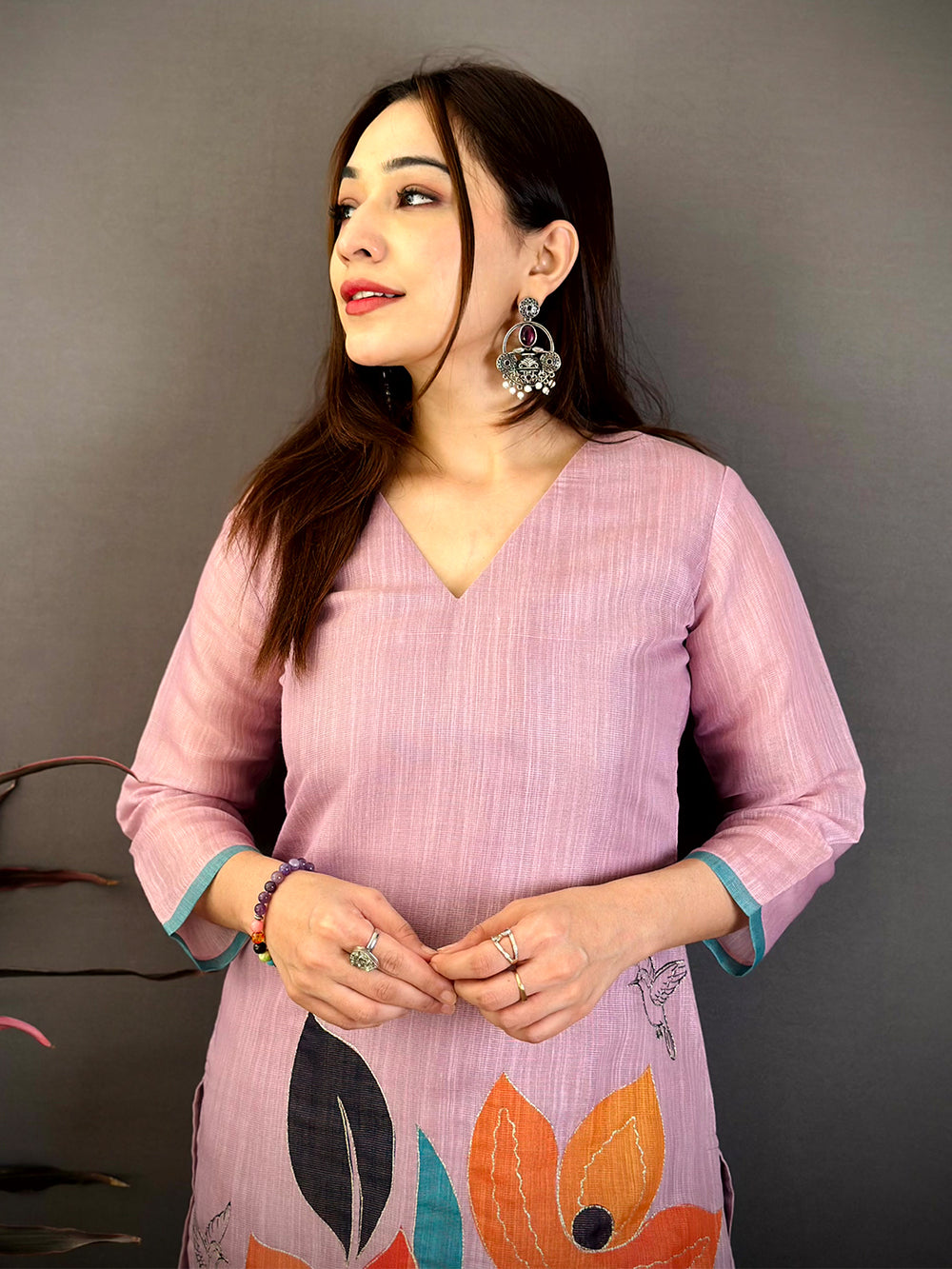 Vibrant Cotton Zari Ari Work Kurti