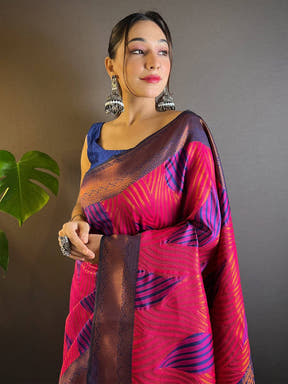 Rani Tussar Silk Zari Weaving Ikkat Saree

