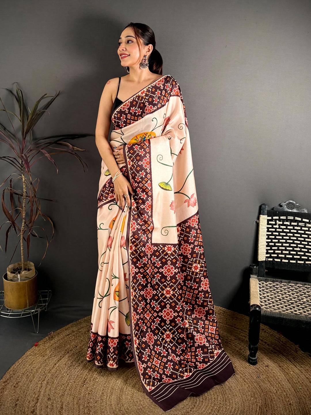 Exclusive Ikkat Pichwai Print Tussar Saree