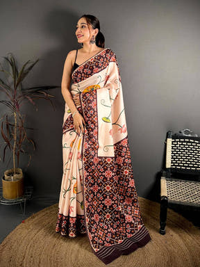 Exclusive Ikkat Pichwai Print Tussar Saree