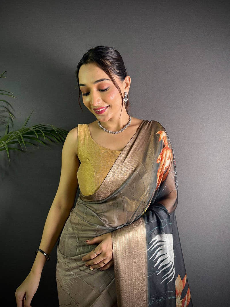 Black Soft Organza Silk Floral Saree