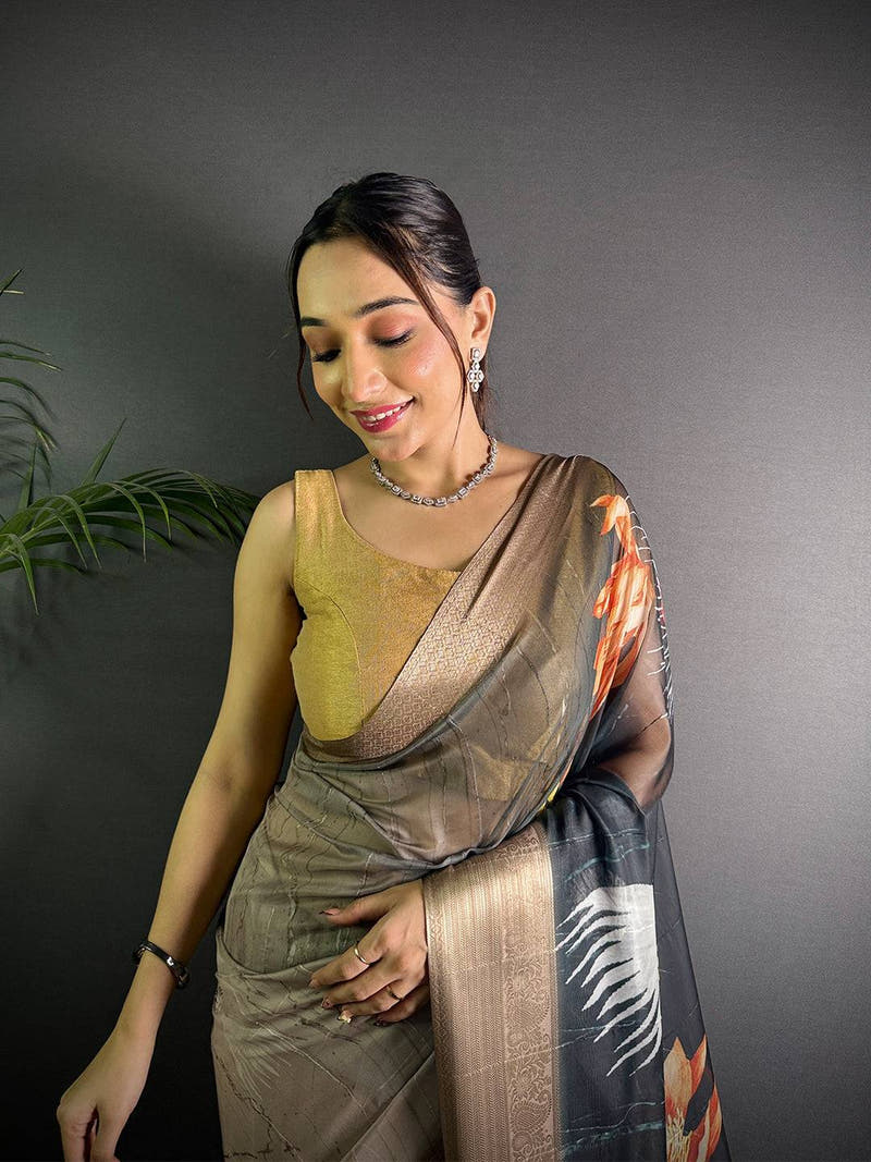 Black Soft Organza Silk Floral Saree