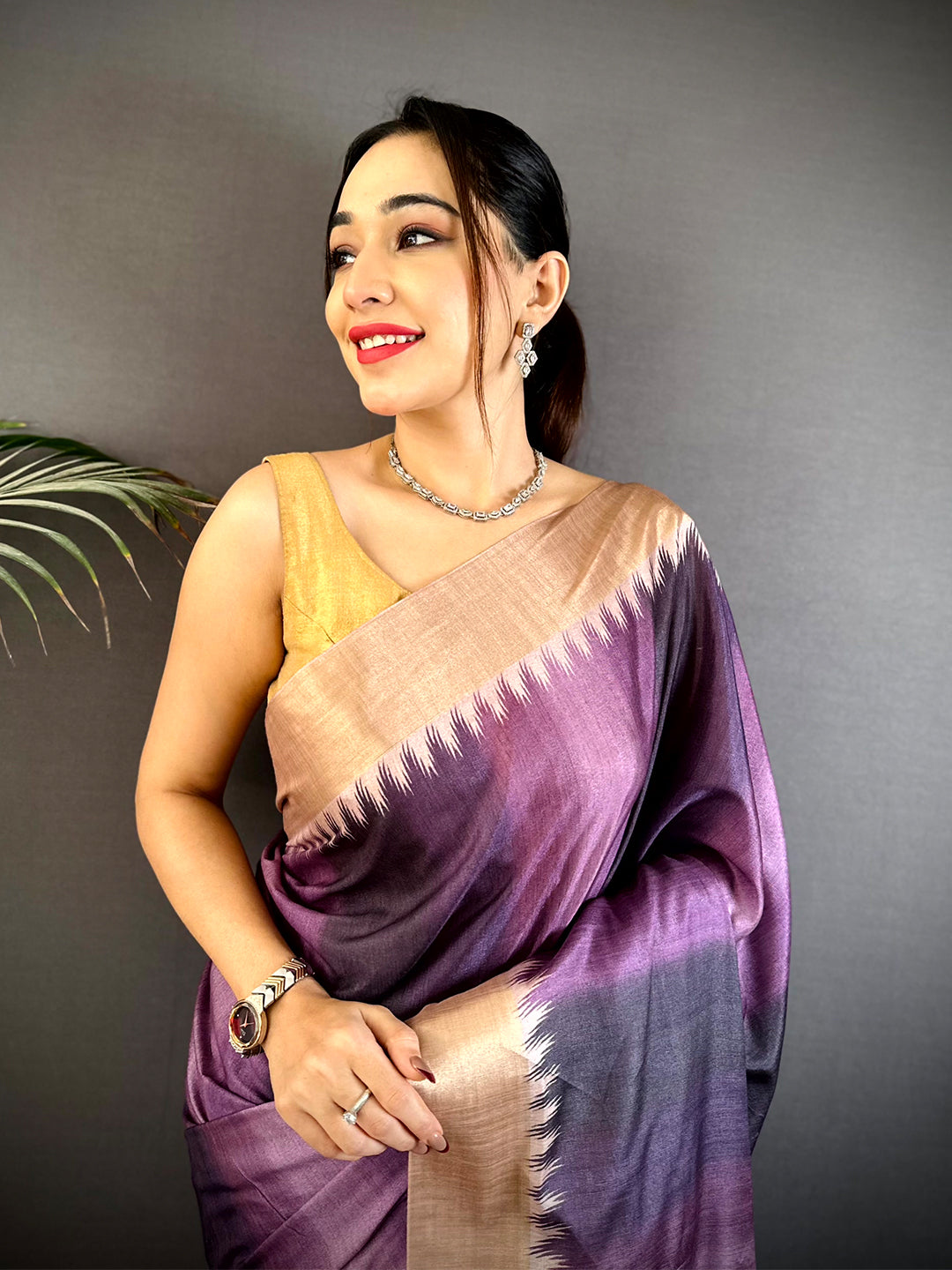 Radiant Tussar Kalamkari Pallu Saree