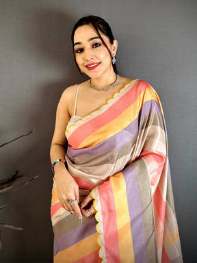Royal Pastel Check Tussar Designer Saree