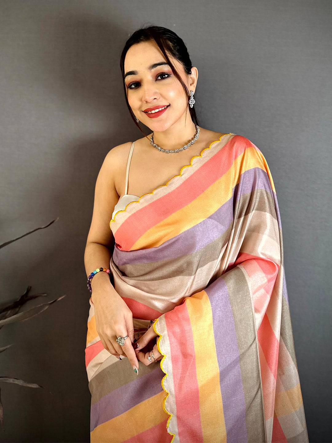 Royal Pastel Check Tussar Designer Saree