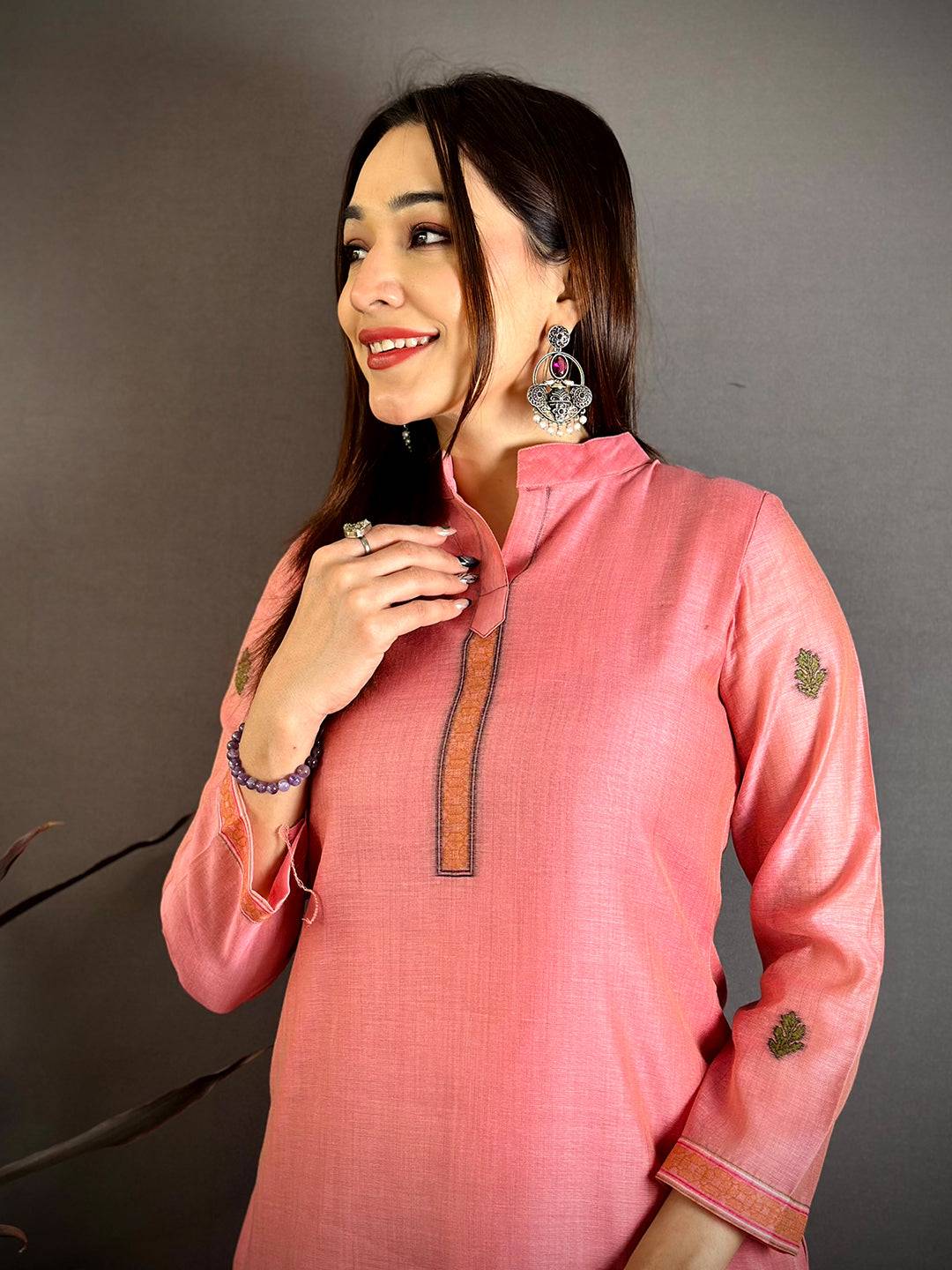 Salmon Pink Floral Cotton Dress


