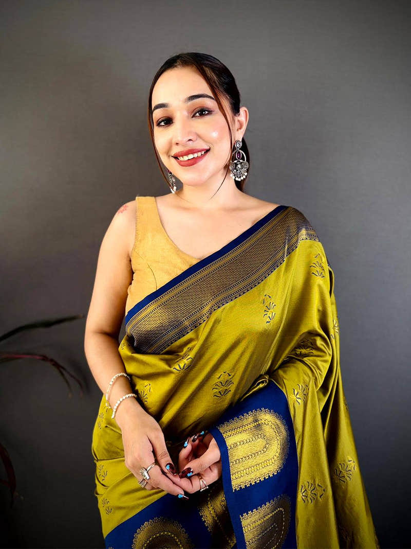 Artisan Gold Woven Pallu Contrast Border Saree