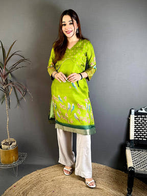 Graceful Tussar Check Ethnic Kurti