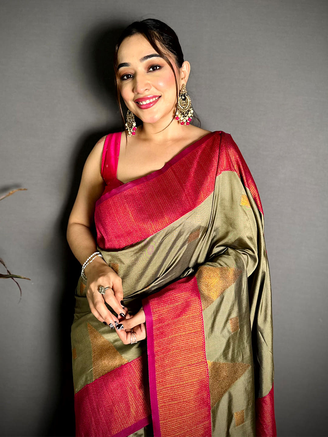 Olive Green Soft Silk Kanjivaram Saree