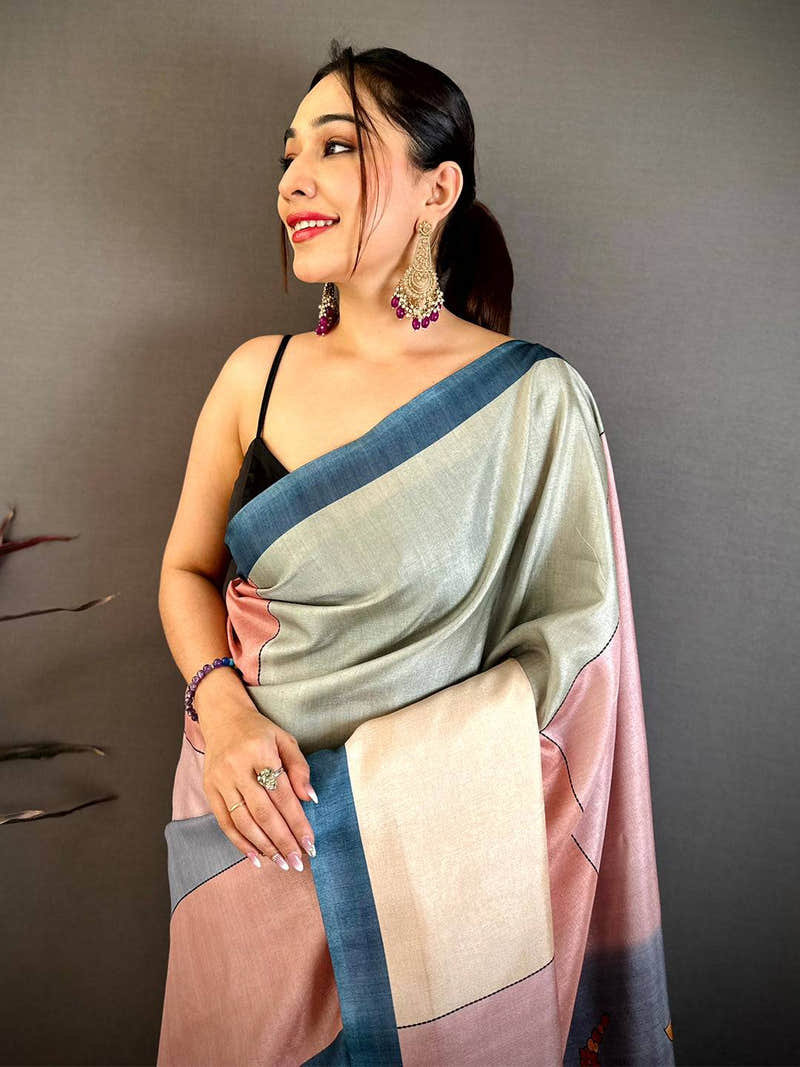 Opulent Kalamkari Print Tussar Saree