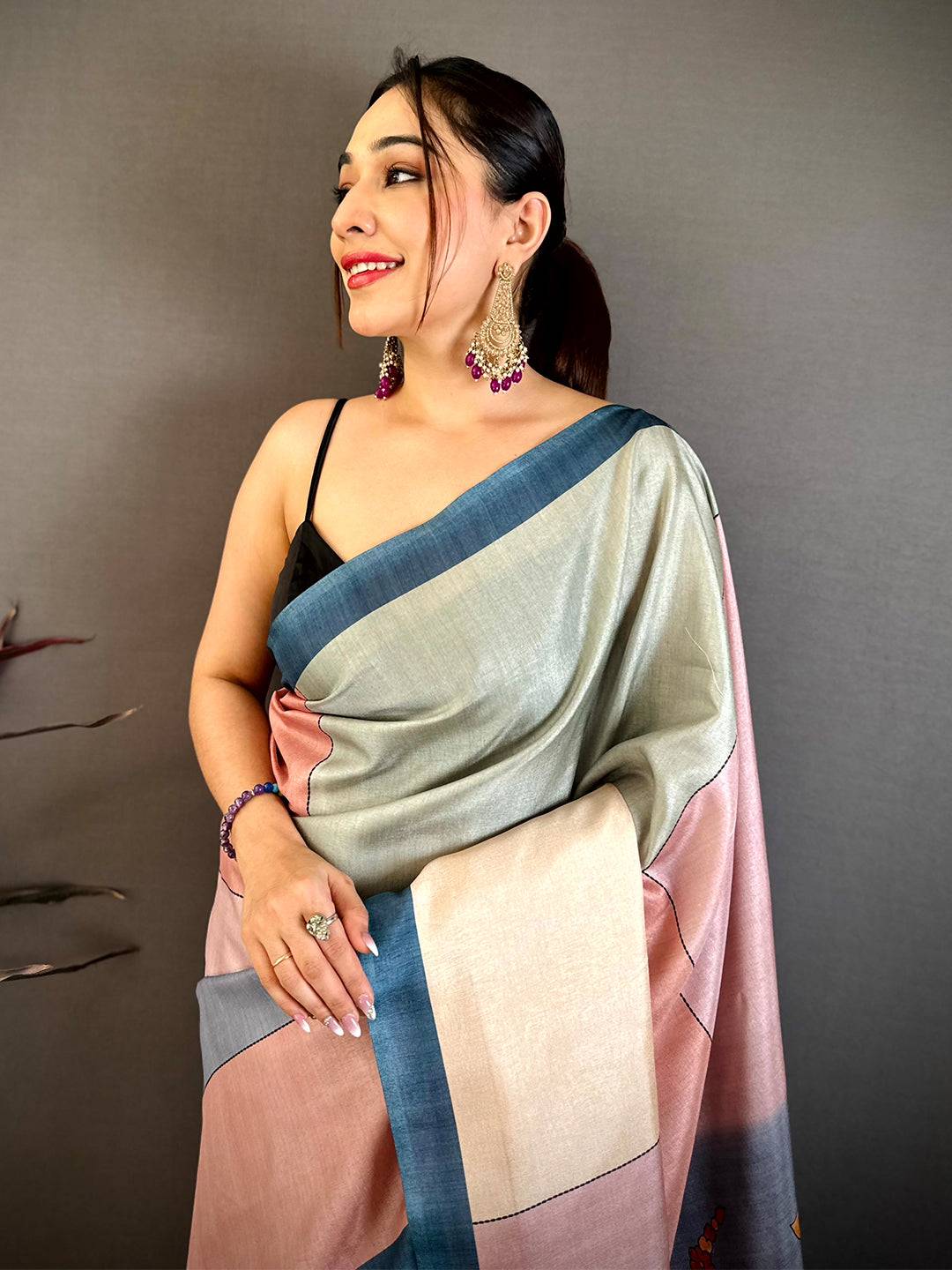 Opulent Kalamkari Print Tussar Saree