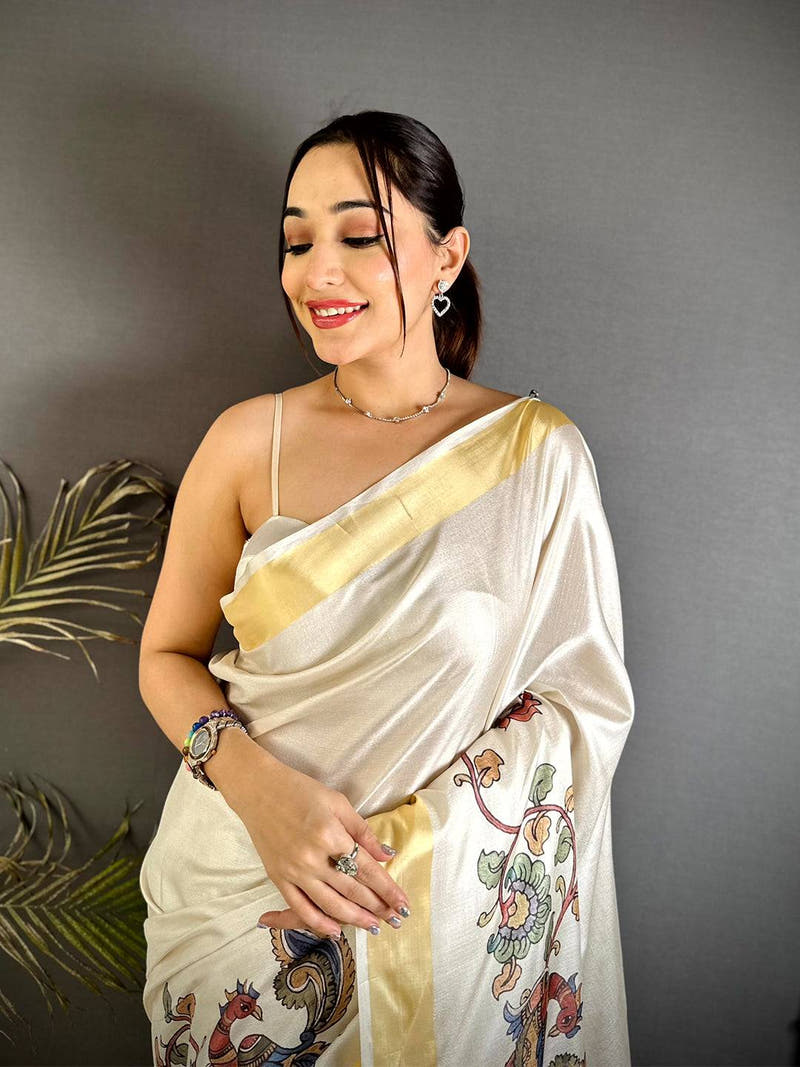 Royal Pen Kalamkari Khadi Silk Saree