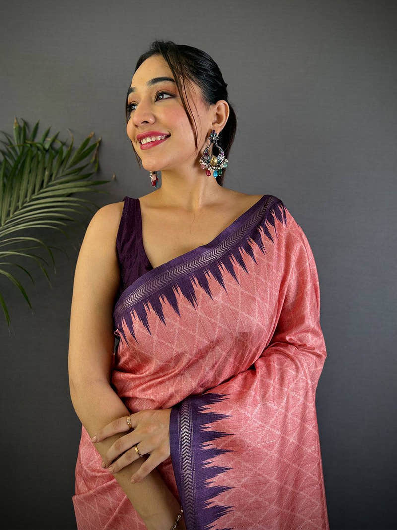 Gajari Tussar Silk Kalamkari Printed Saree