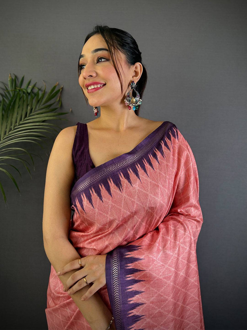 Gajari Tussar Silk Kalamkari Printed Saree