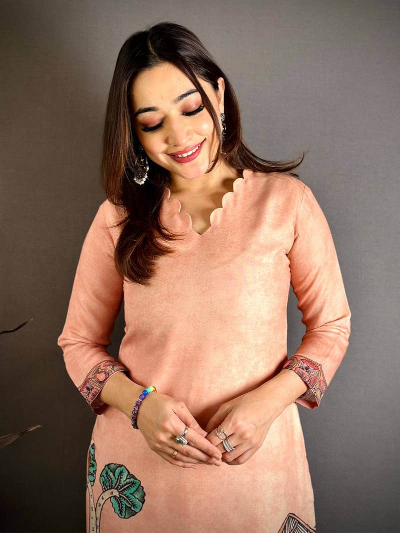 Royal Kalamkari V Scallop Neck Kurti