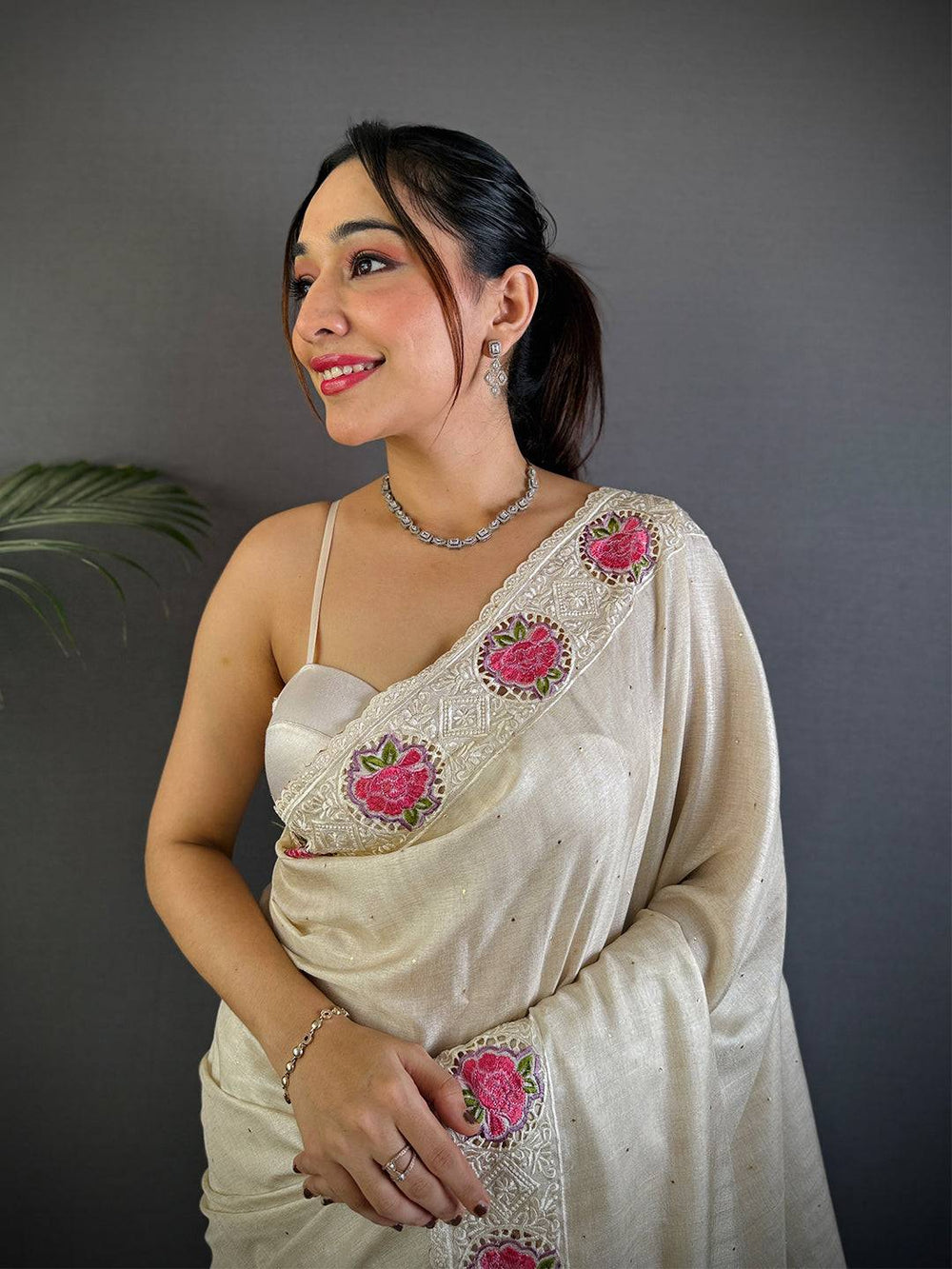 Elegant Embers Rose Stitch Saree