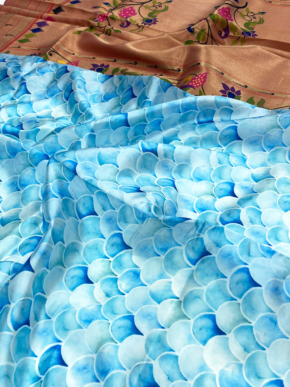 Sky Blue Paithani Pallu Digital Print Saree