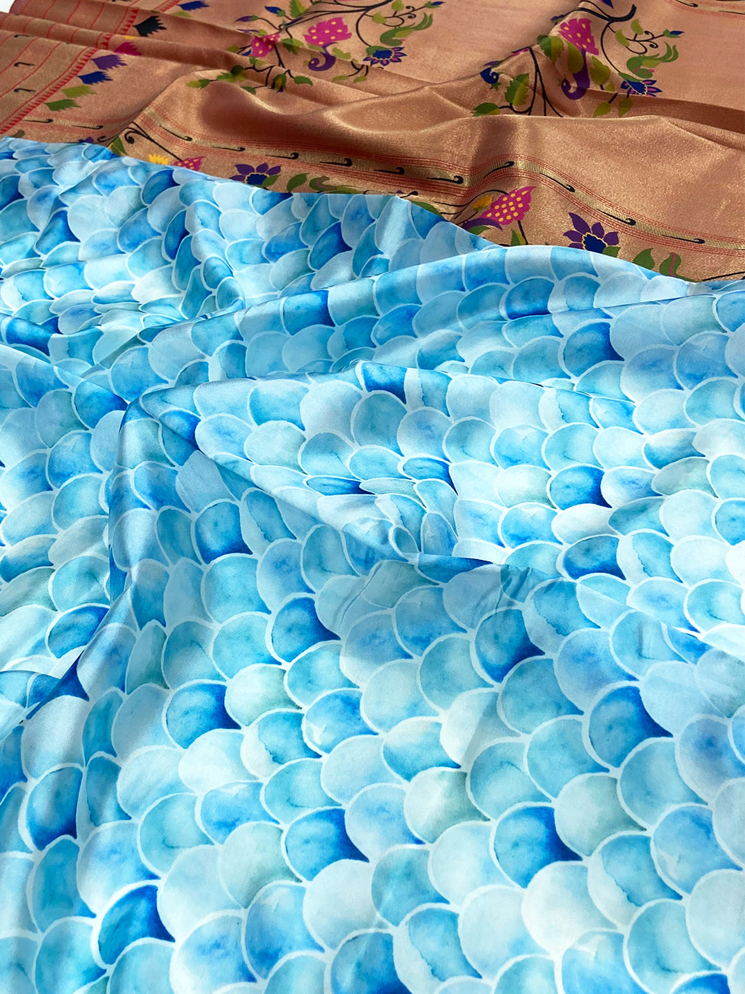 Sky Blue Paithani Pallu Digital Print Saree