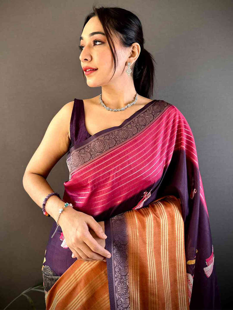 Dark Pink Soft Crepe Silk Ombre Print Saree