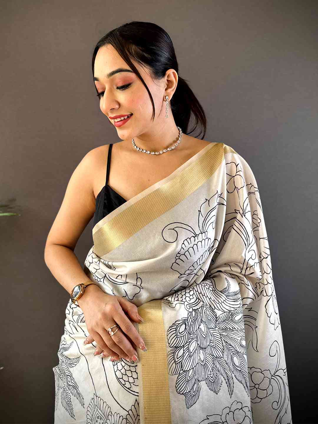Graceful Pen Kalamkari Soft Tissue Silk Saree