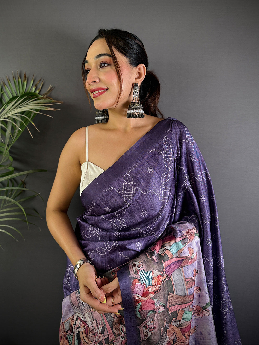 Purple Kalamkari Digital Printed Saree