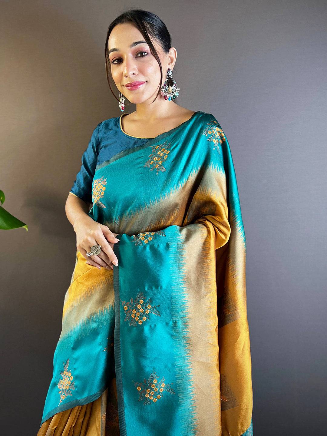 Mustard Sami Banarasi Tussar Silk Saree


