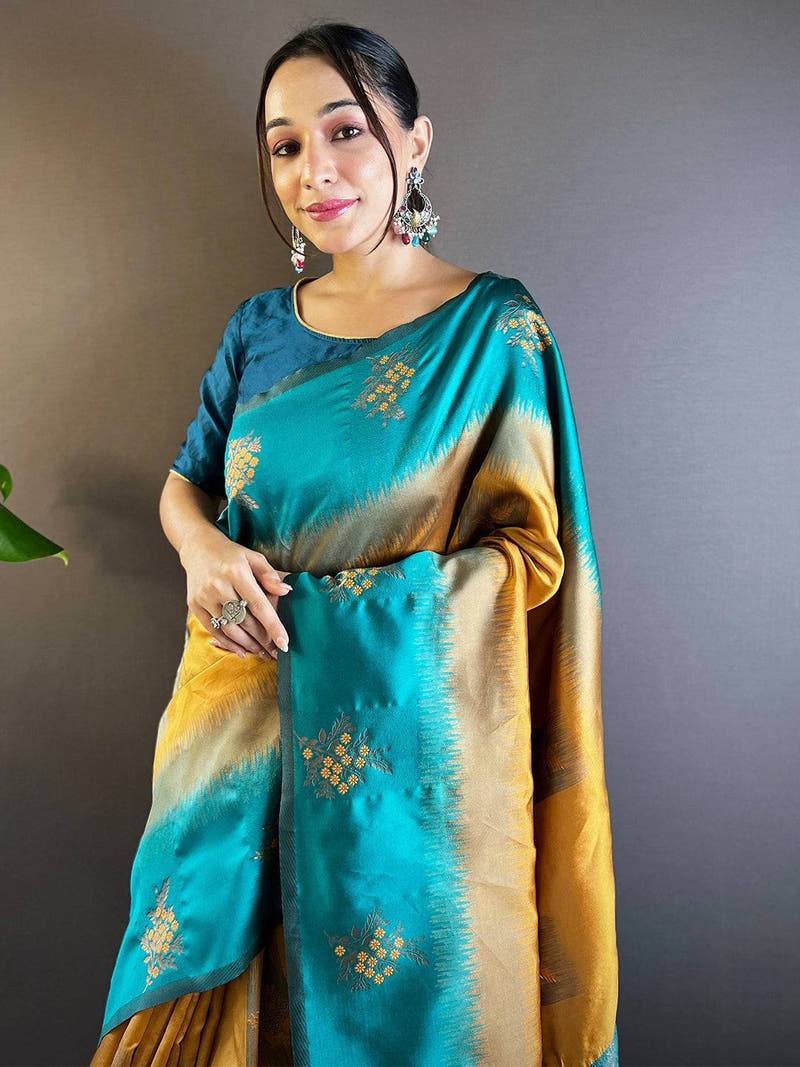 Mustard Sami Banarasi Tussar Silk Saree

