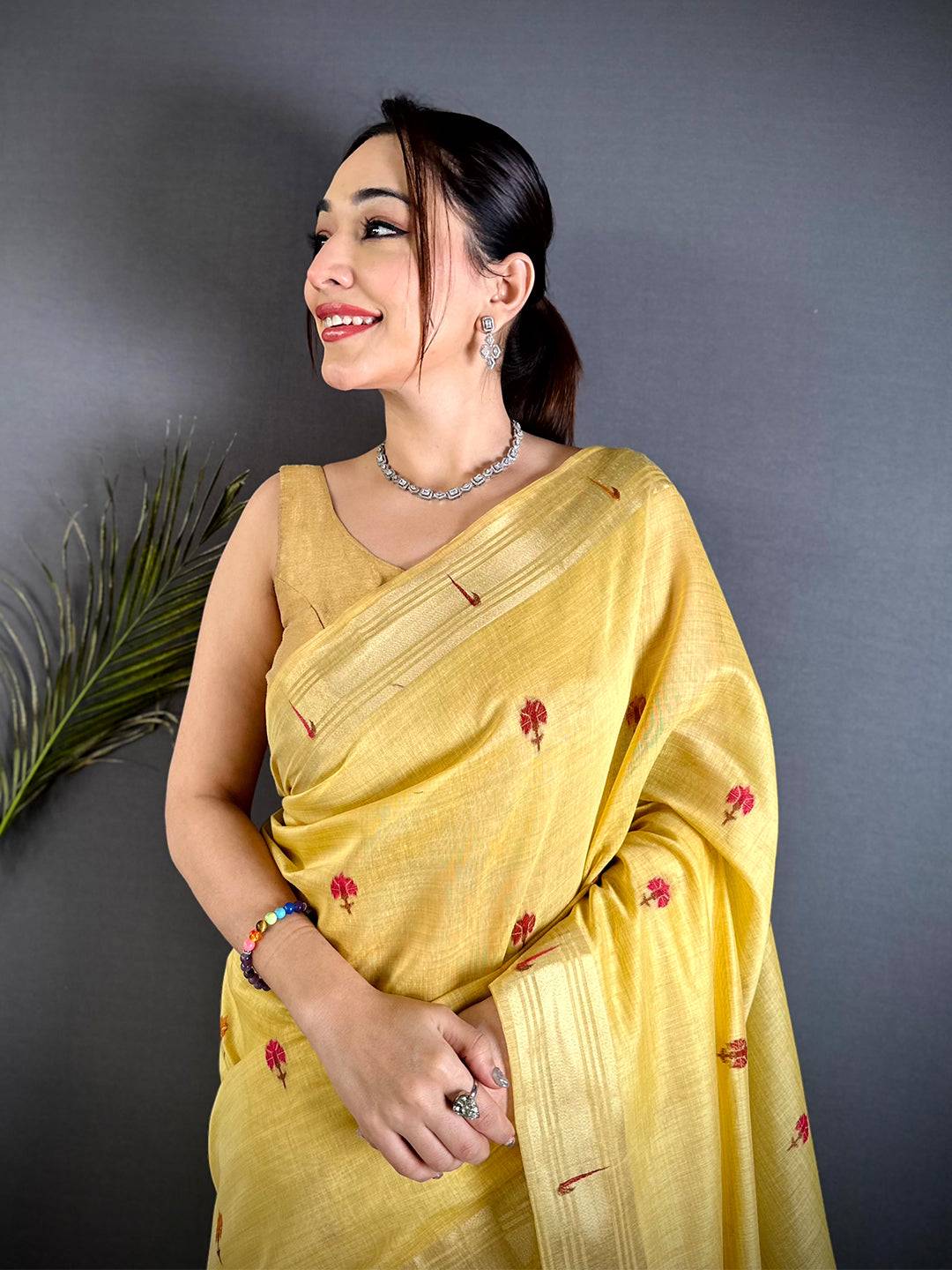 Yellow Geometric Patola Khadi Linen Saree