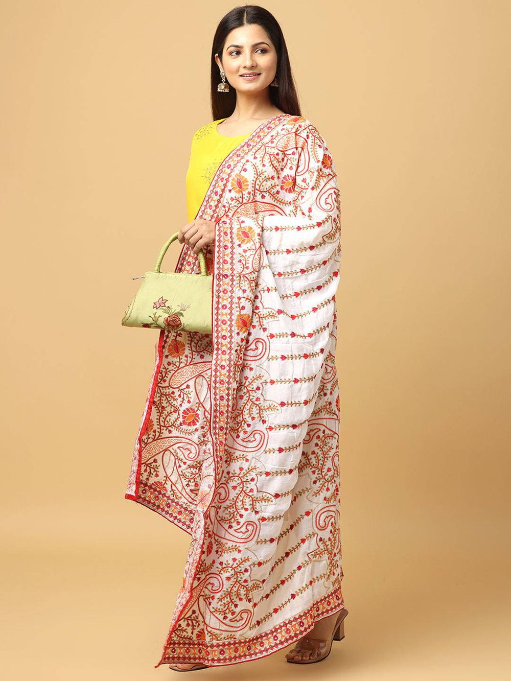 Elegant White Poly Chiffon Pashmina Dupatta