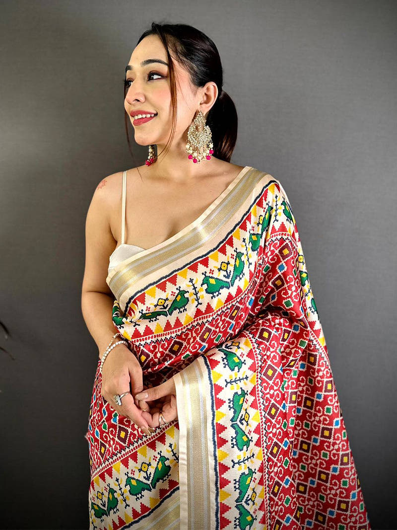 Red Soft Kanchi Silk Patola Weave Saree