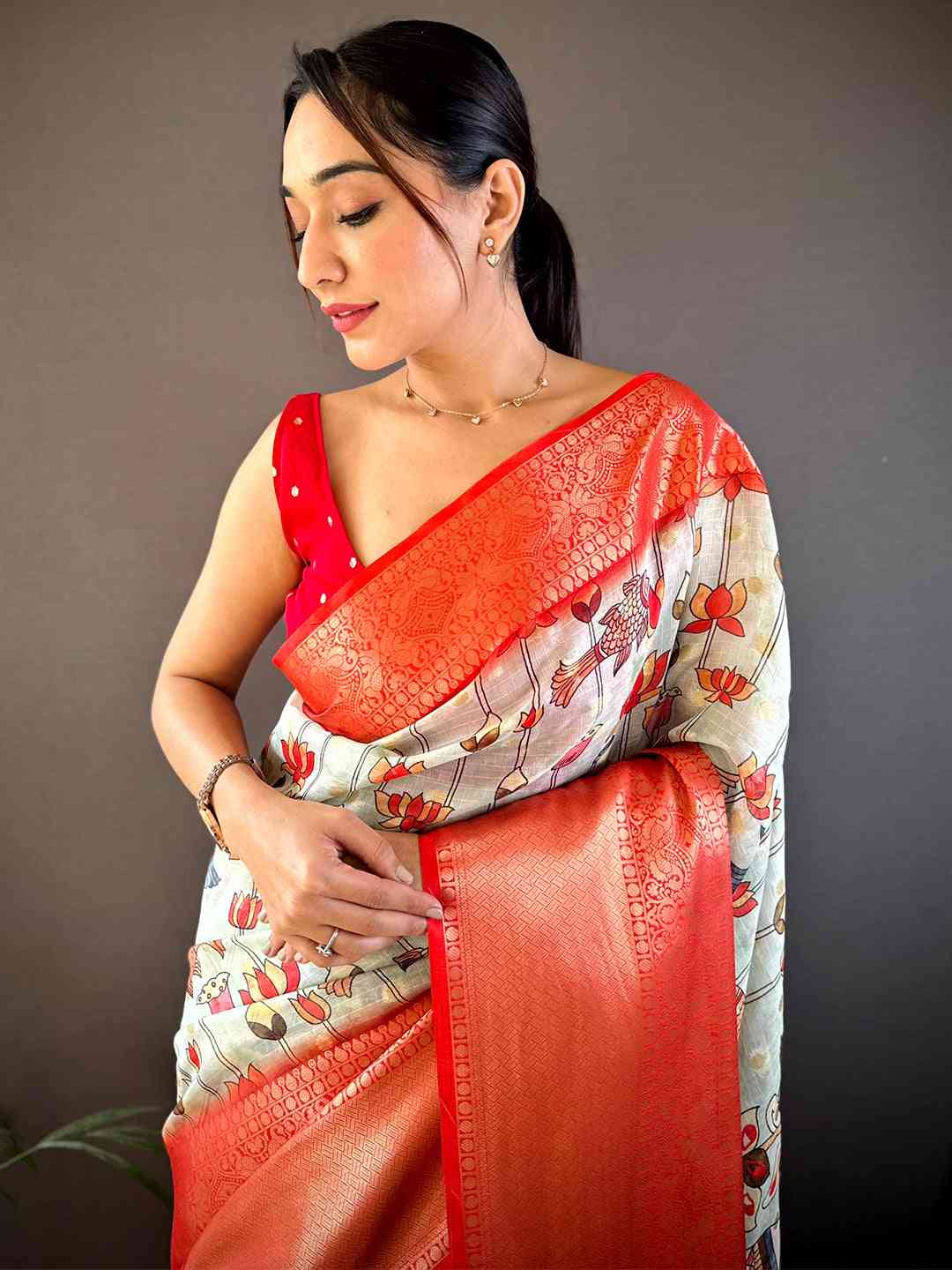 Pista Floral Kalamkari Kota Doriya Saree