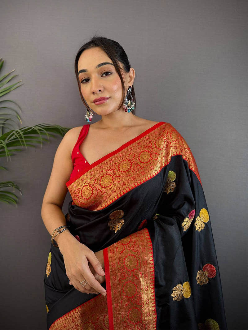 Black Meenakari Butti Soft Gadwal Silk Saree