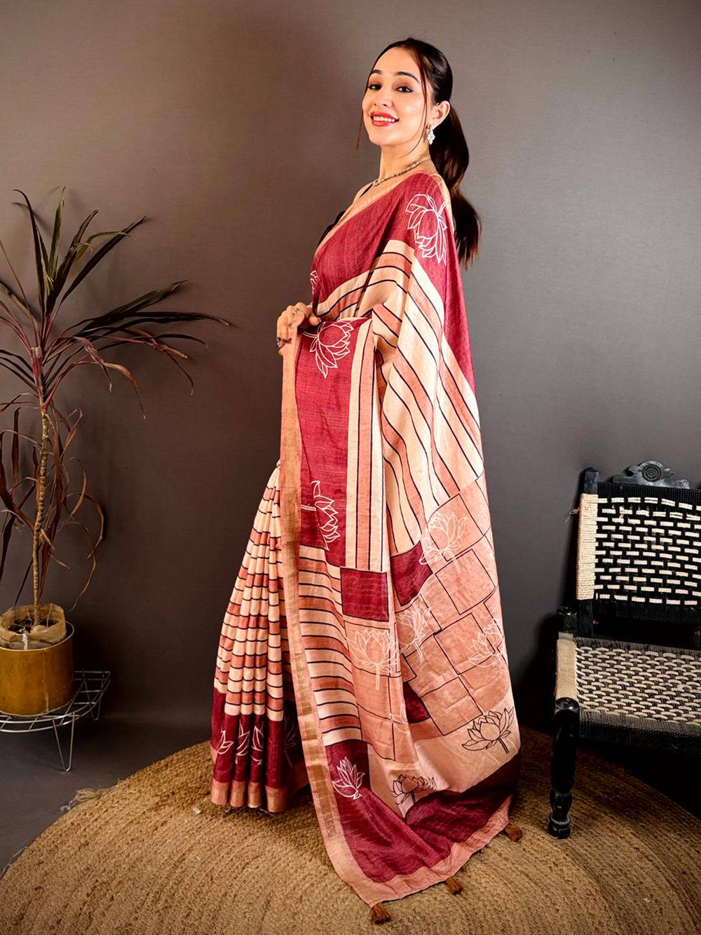 Lotus Print Ghichaa Weaving Tussar Saree