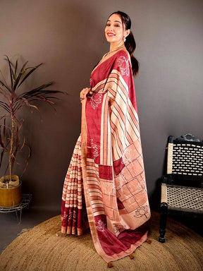 Lotus Print Ghichaa Weaving Tussar Saree