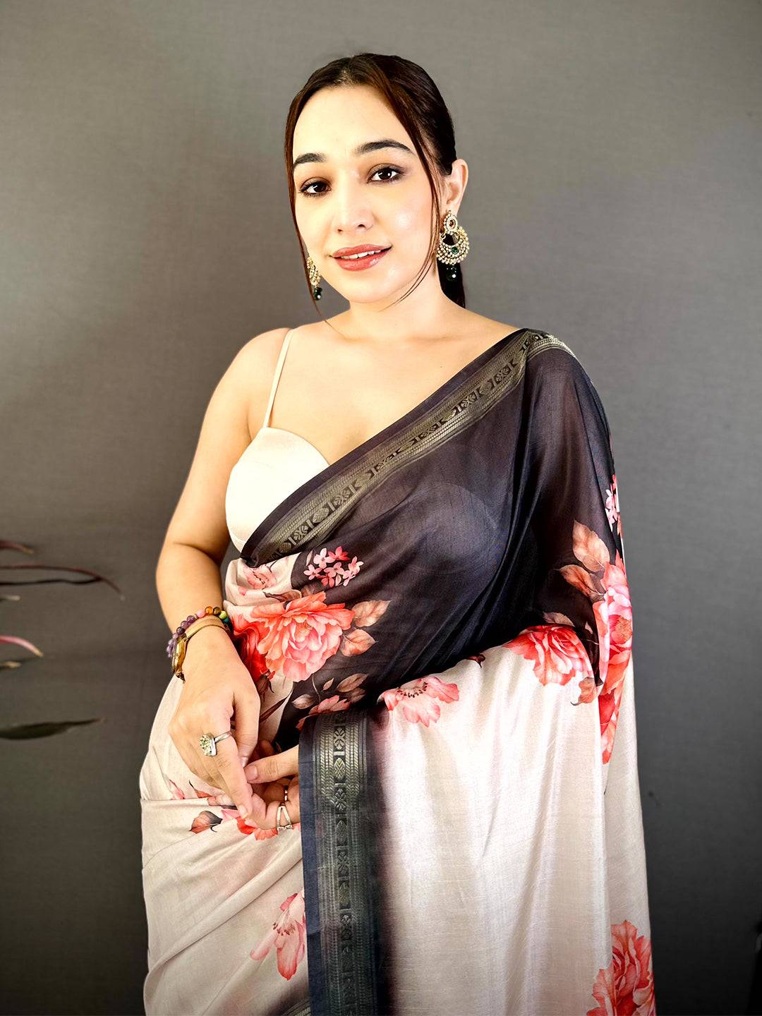 Black Soft Silk Floral Lehriya Print Saree