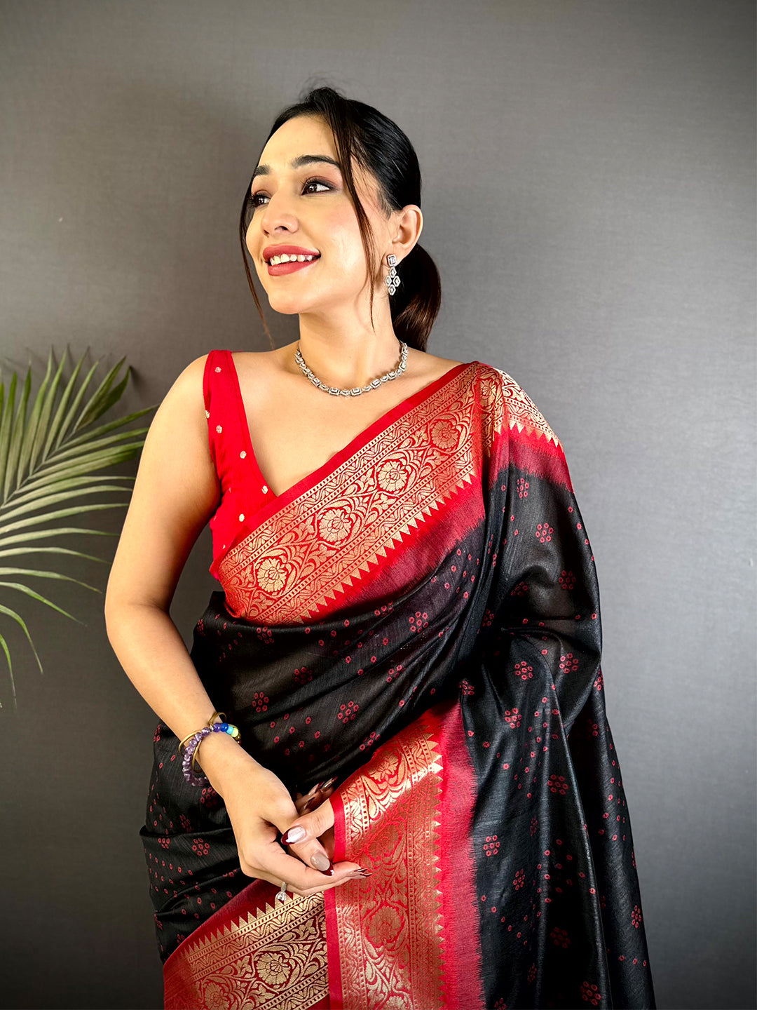 Black Bandhej Pochampally Raw Silk Saree