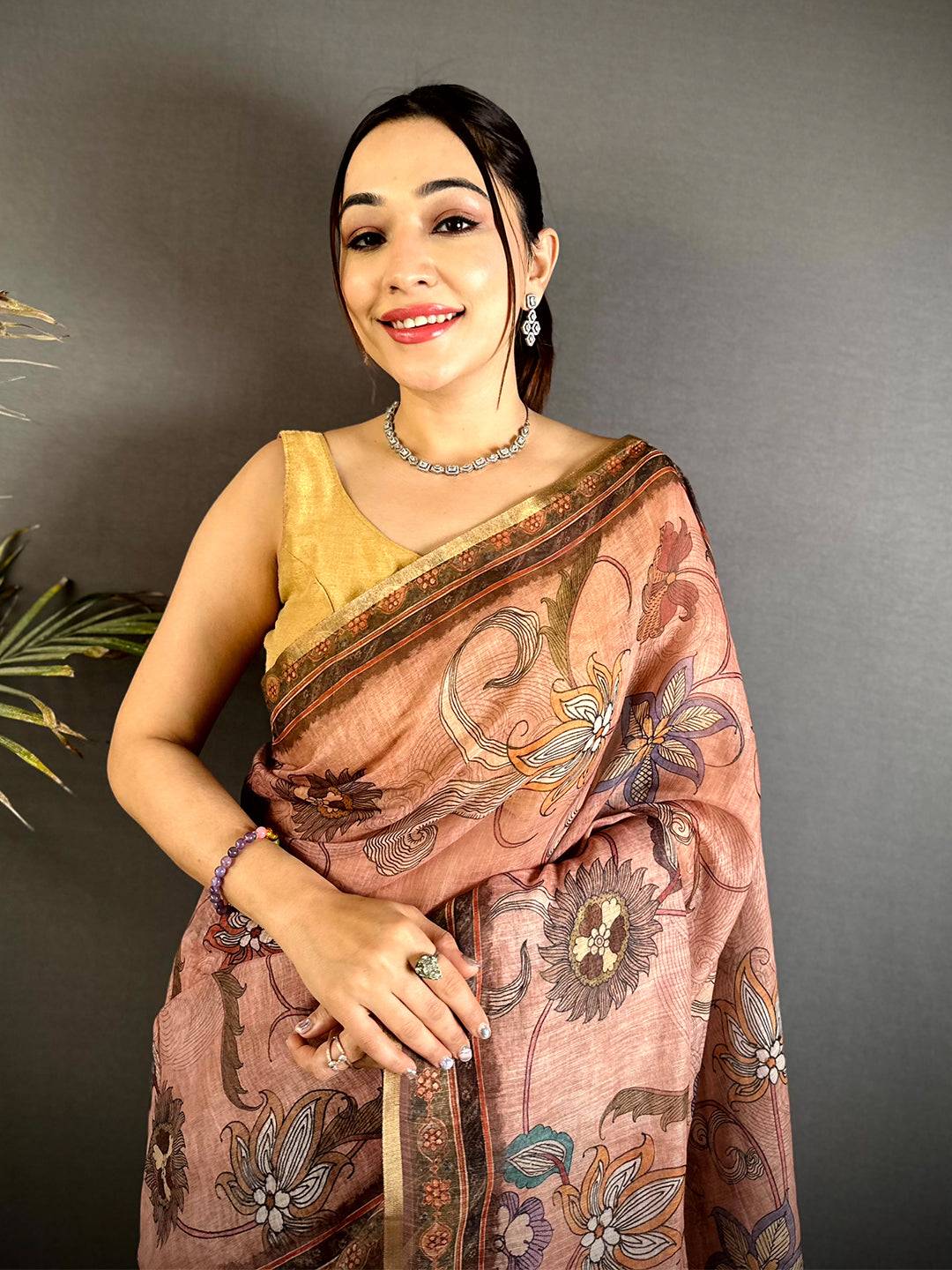 Royal Linen Tissue Ajrak Zari Saree