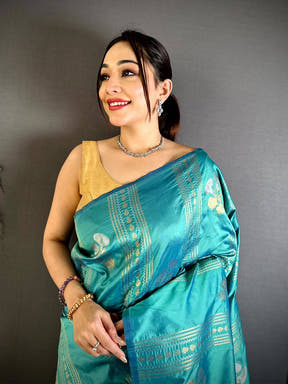 Rama Sona Chandi Striped Silk Saree
