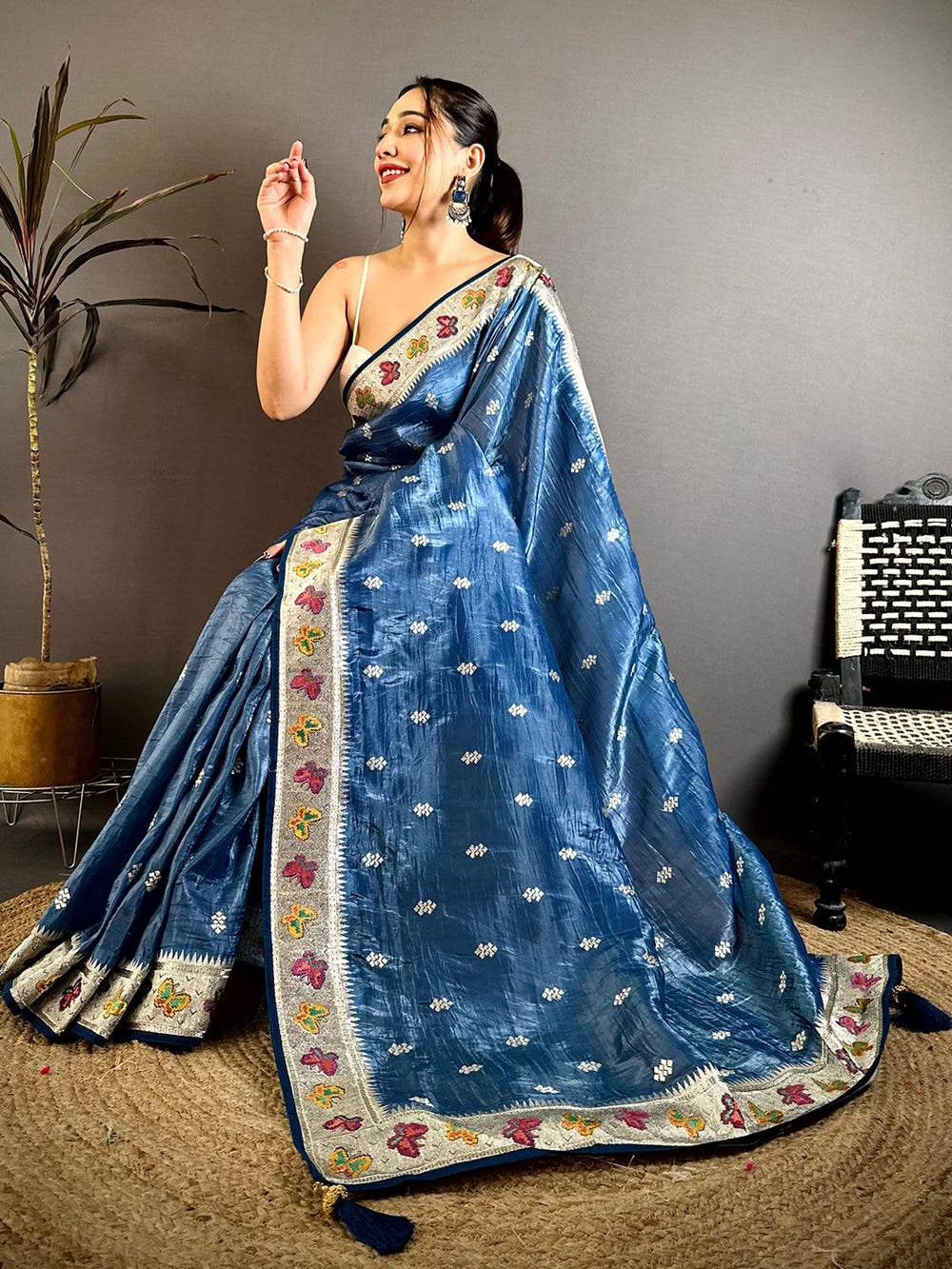 Blue Crush Silk Zari Embroidered Saree